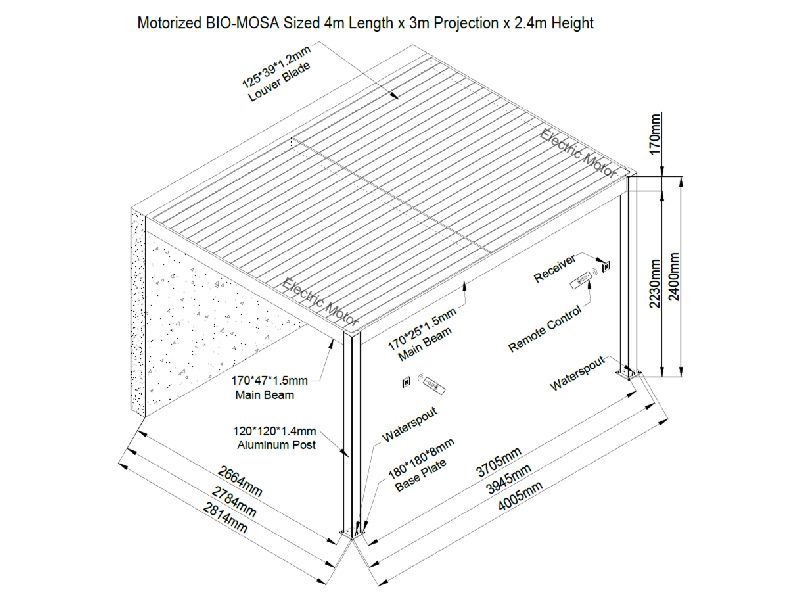 Orion - Wall Mounted 3m x 4m Motorised Louvre Roof Pergola