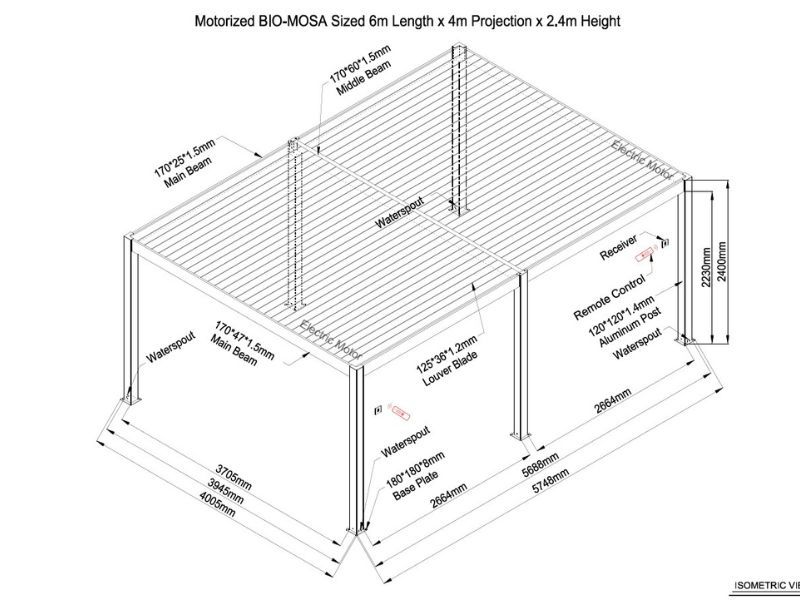 Orion - Free Standing 6m x 4m Motorised Louvre Roof Pergola