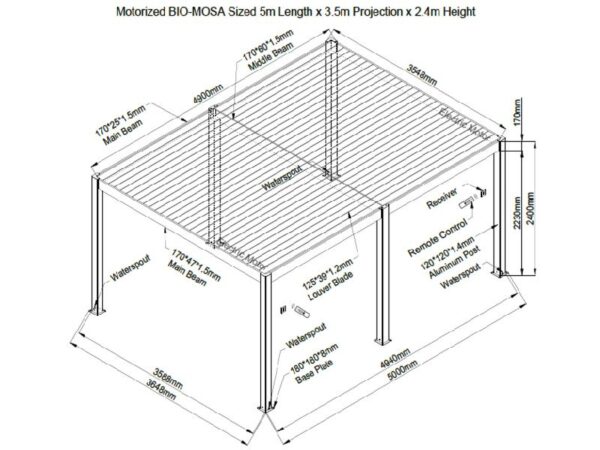 Orion - Free Standing 5m x 3.5m Motorised Louvre Roof Pergola