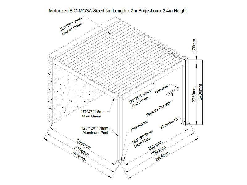 Orion - Wall Mounted 3m x 3m Motorised Louvre Roof Pergola